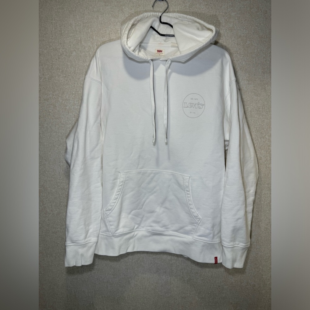 Levi’s White Logo Hoodie Athleisure Sweatshirt Relaxed Fit Size L
